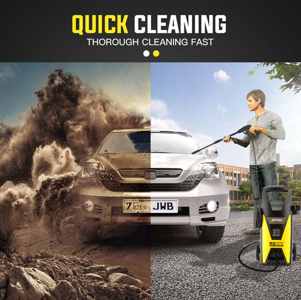 JET-USA RX470 pressure washer efficiently cleans dirt from cars, offering affordable and quality DIY solutions.