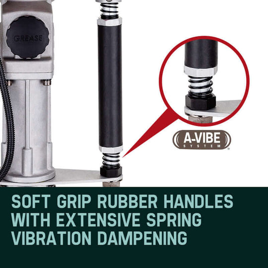 Soft grip rubber handles with spring vibration dampening for comfort in DIY projects using the Baumr-AG Petrol Post Driver.