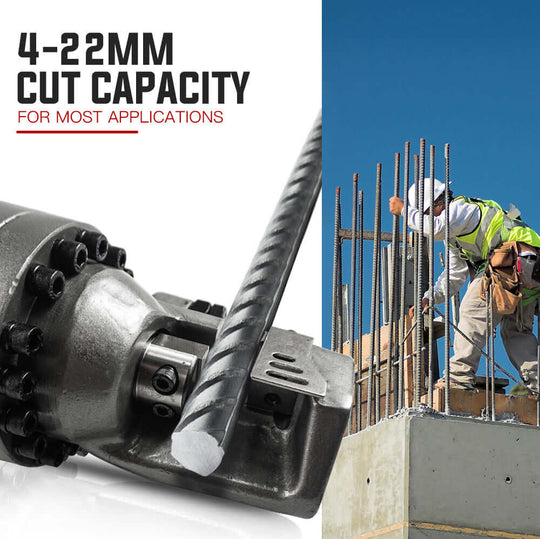 Baumr-AG hydraulic rebar cutter with 4-22mm cut capacity, ideal for DIY and construction projects.