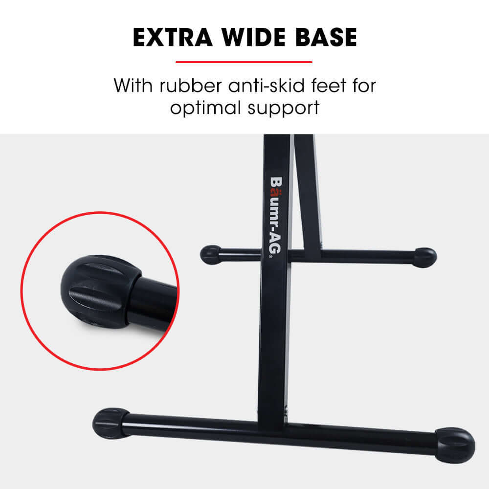 Baumr-AG roller support stand featuring an extra wide base with rubber anti-skid feet for enhanced stability.