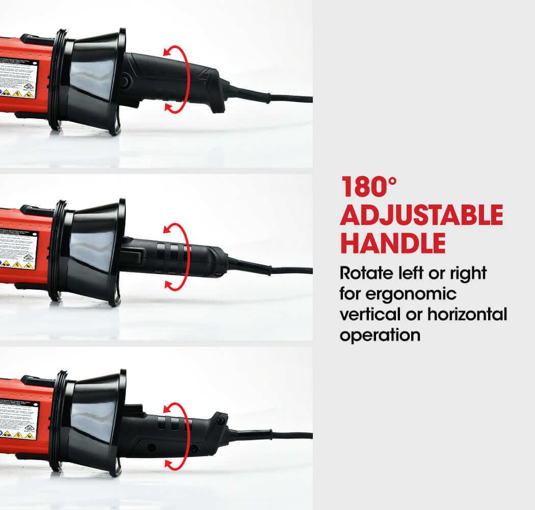 Close-up of BAUMR-AG Wall Chaser's 180° adjustable handle for ergonomic operation in vertical or horizontal positions.