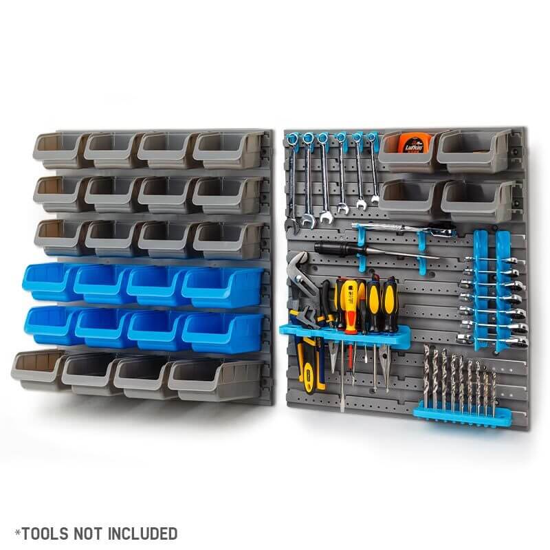 Baumr-AG wall-mounted tool organiser featuring 44 storage bins, ideal for DIY enthusiasts seeking an affordable quality solution.