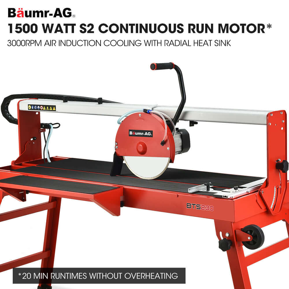 BAUMR-AG 1500W tile saw with air induction cooling, ideal for DIY projects and commercial use, affordable quality cutting tool.