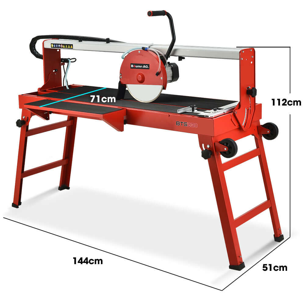 BAUMR-AG 1500W Electric Tile Saw Cutter featuring 300mm blade, side extension table for quality DIY projects.