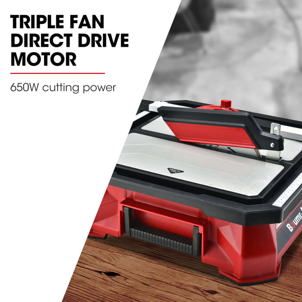 BAUMR-AG 650W Electric Tile Saw Cutter with triple fan direct drive motor for efficient DIY cutting.