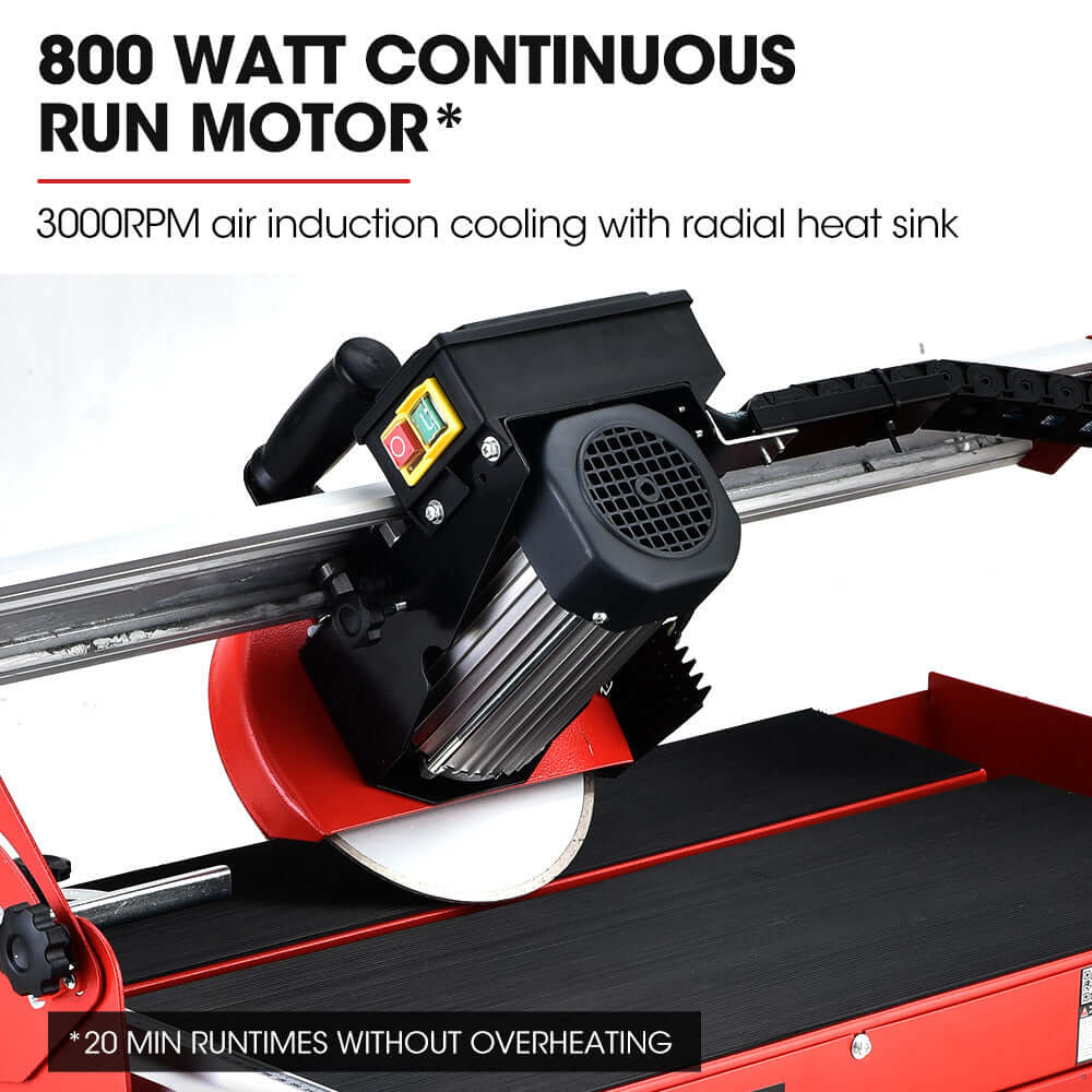 800W electric tile saw motor with air induction cooling for efficient, continuous cutting without overheating.