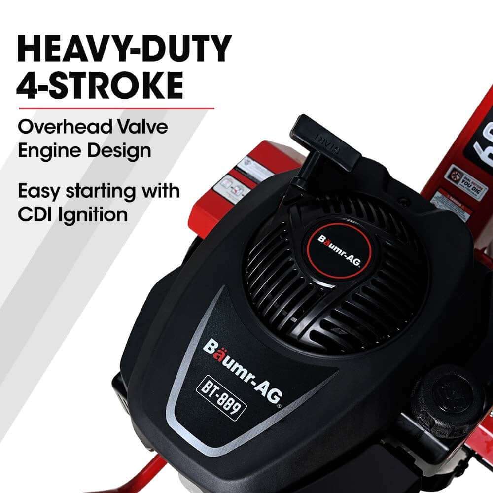 Baumr-AG 150CC heavy-duty 4-stroke engine with overhead valve design for easy starting and CDI ignition.