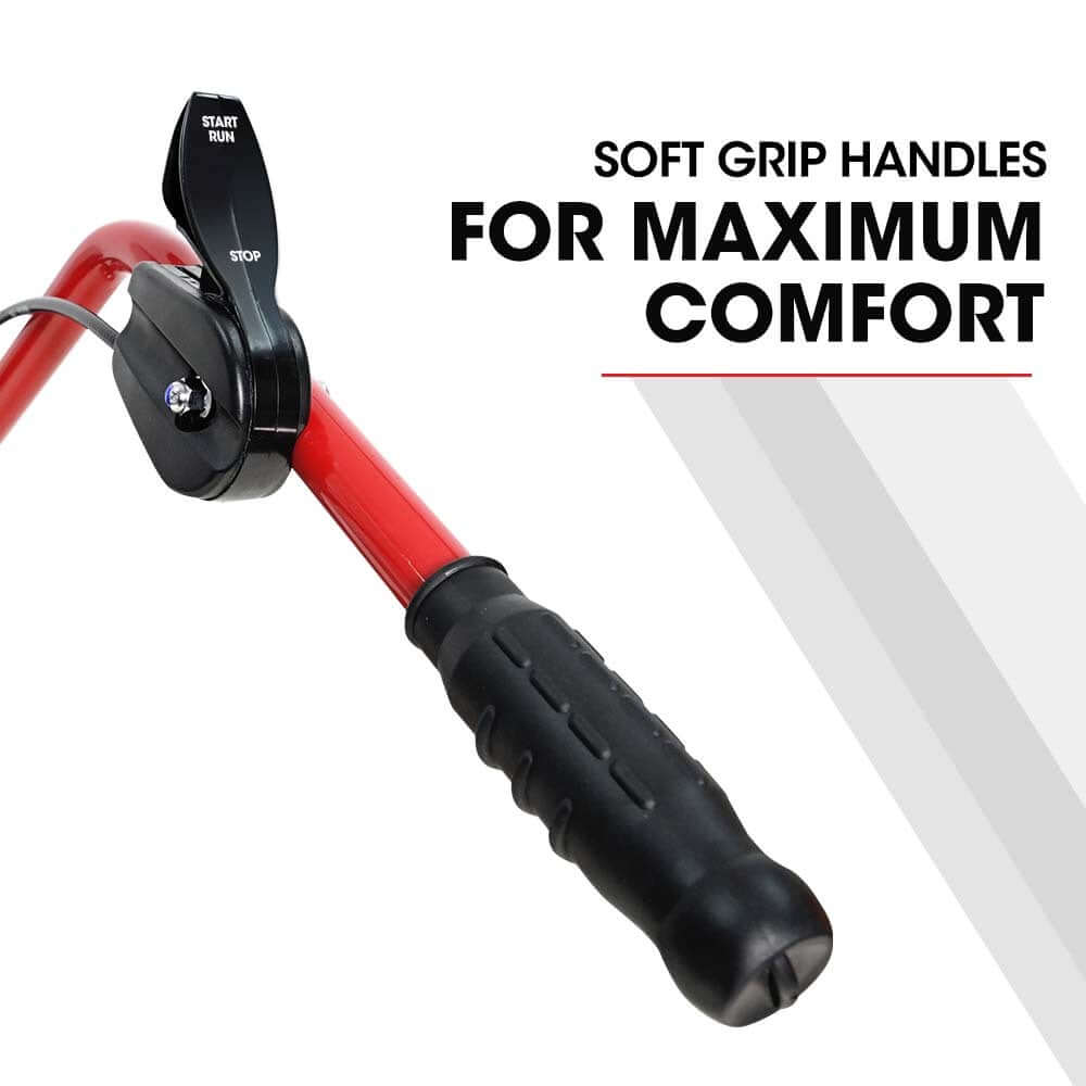 Soft grip handles for maximum comfort on Baumr-AG garden tiller, enhancing user experience in DIY gardening.