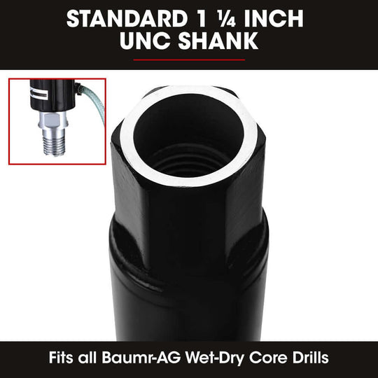 Baumr-AG 1 ¼ inch UNC shank compatible with all Wet-Dry core drills for efficient drilling.