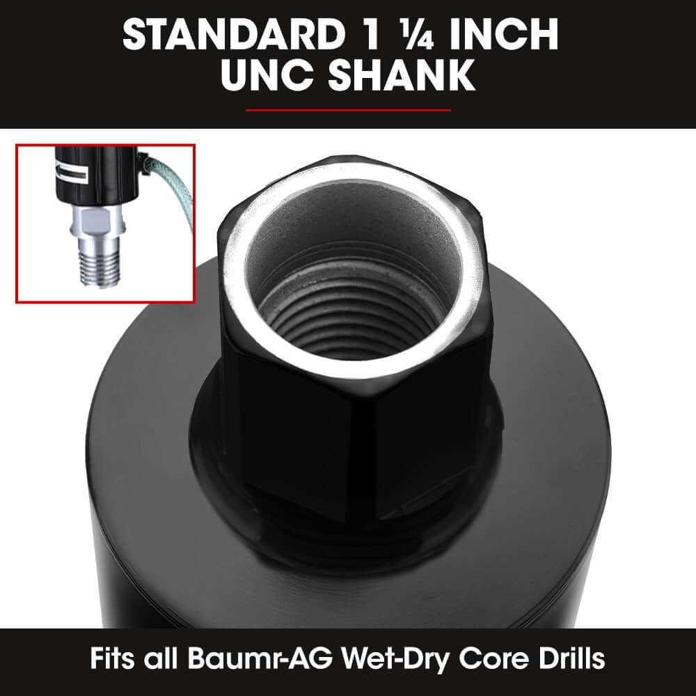 Baumr-AG 1-1/4 inch UNC shank for wet-dry core drills, ensuring a perfect fit and quality performance.