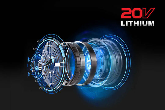 Exploded view of 20V Lithium battery technology, showcasing quality and power for DIY projects.