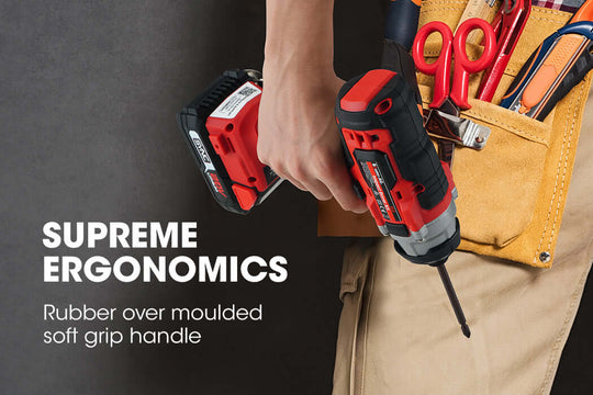 BAUMR-AG 20V Cordless Impact Driver with rubber grip, showcasing supreme ergonomics for DIY enthusiasts.