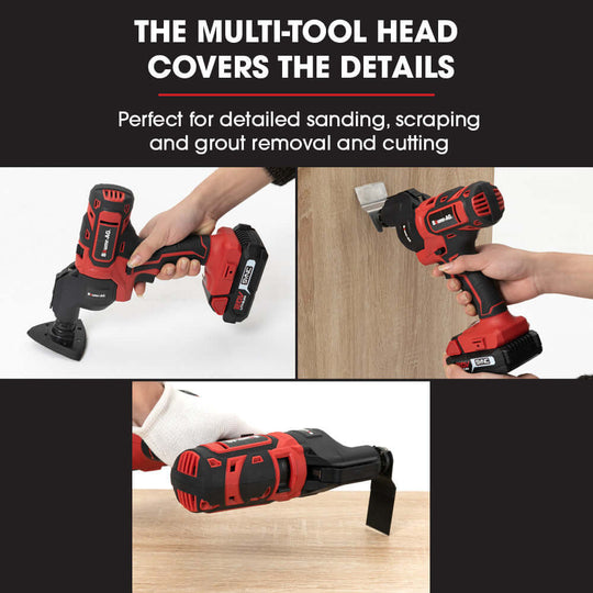 BAUMR-AG Cordless MT3 Multi-Tool with sanding, scraping, and cutting capabilities for DIY projects.