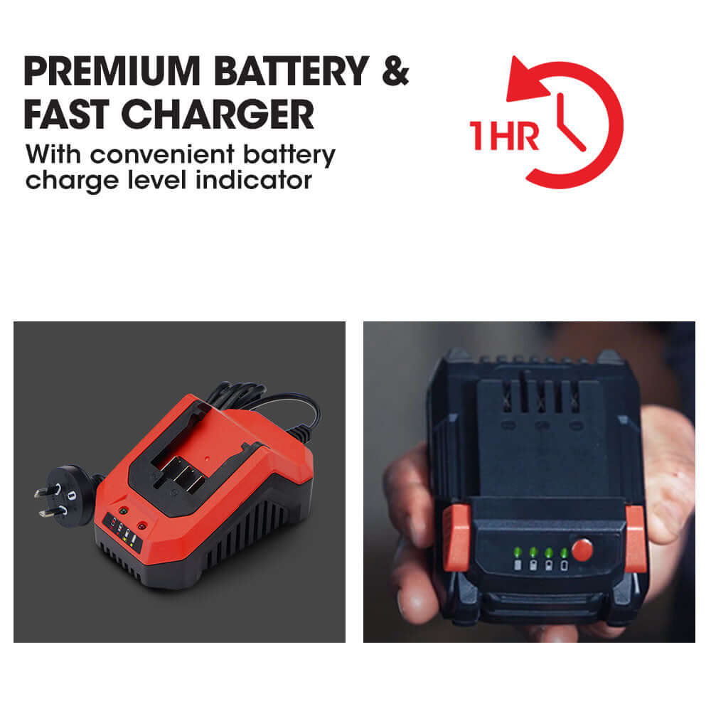 Baumr-AG premium battery and fast charger with 1 hour charge indicator, ideal for DIY paint sprayers.