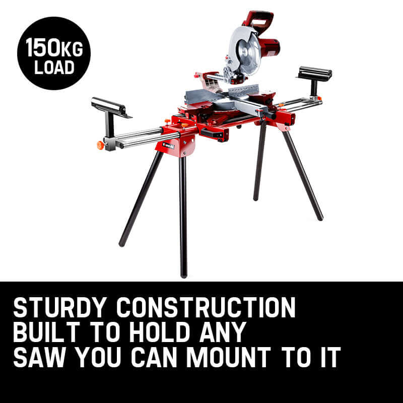 Baumr-AG Mitre Saw Stand with sturdy construction, supports up to 150kg, ideal for DIY projects and quality power tool use.