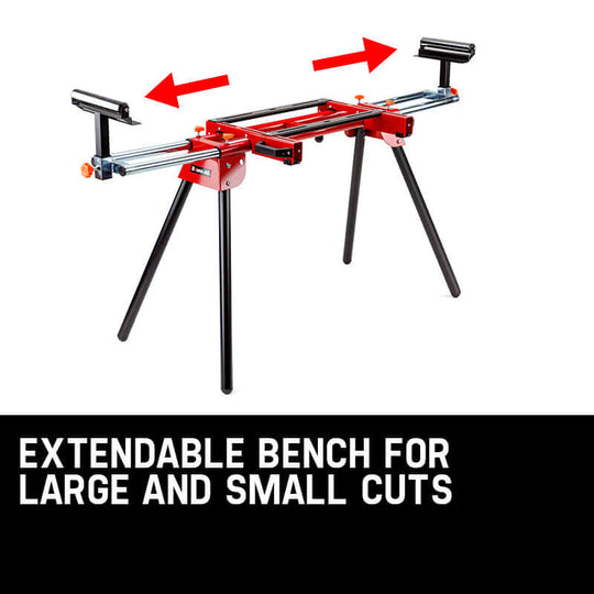 Extendable mitre saw bench for large and small cuts, perfect for DIY projects and affordable home use.