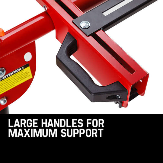 Close-up of large handles on Baumr-AG mitre saw stand, providing maximum support for stability and safety.