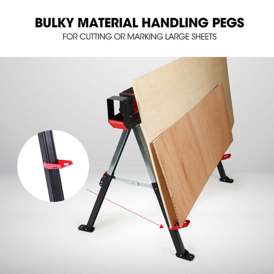 Bulky material handling pegs for cutting or marking large sheets, designed for stability and ease of use.