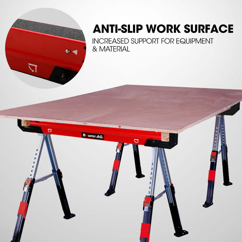 BAUMR-AG anti-slip work surface for stability and support, ideal for DIY projects and heavy materials.