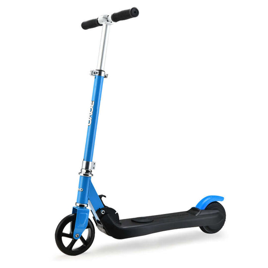 ROVO KIDS Electric Scooter in blue, featuring adjustable height, foot-activated accelerator, and a sleek foldable design.