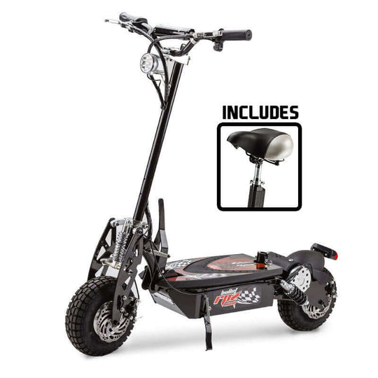 BULLET RPZ1600 Electric Scooter with LED, 1000W motor, includes seat, rugged tires, perfect for adults and kids.