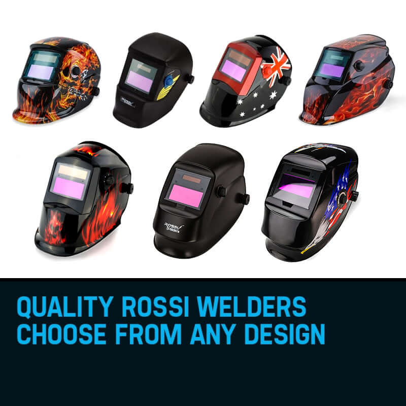 Collection of ROSSI welding helmets showcasing quality designs for affordable welding protection.