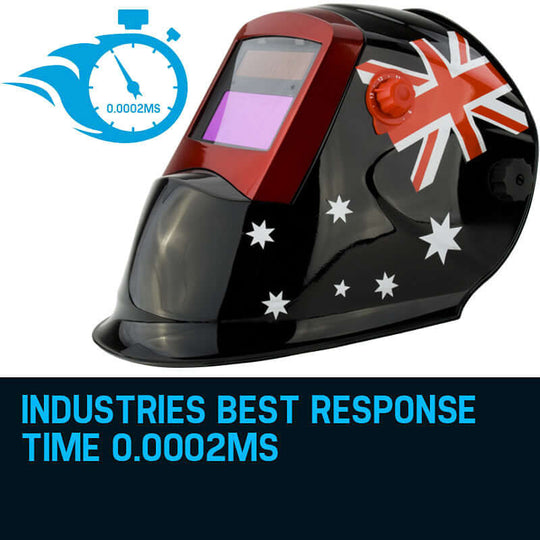 ROSSI Solar Auto Darkening Welding Helmet with industry-leading response time of 0.0002ms and Australian flag design.