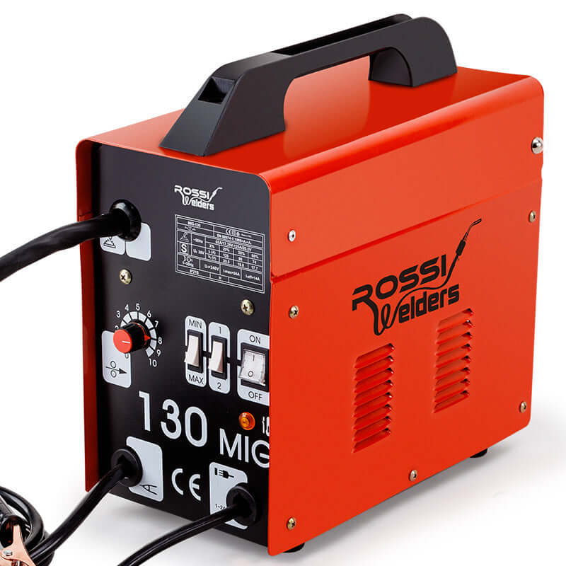 ROSSI 130 Amp MIG welder, affordable gas and gasless metal inert welding machine, ideal for DIY projects.