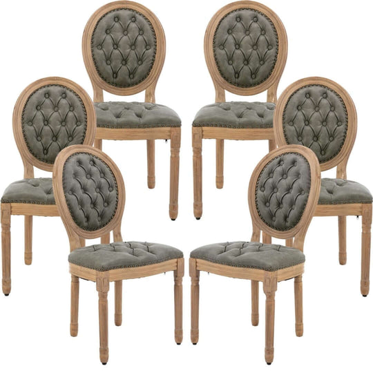 Set of 6 AADEN velvet faux leather dining chairs with solid wood legs in pine green, offering affordable luxury and quality comfort.