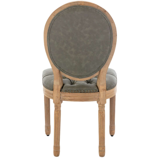 Back view of AADEN pine green velvet faux leather dining chair with solid wood legs, showcasing quality craftsmanship.