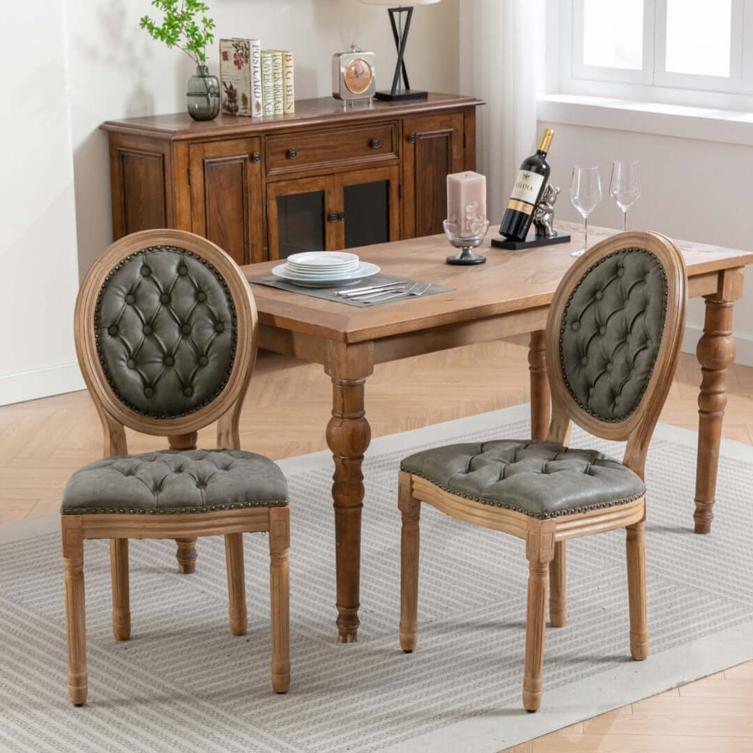 AADEN 6x Velvet Faux Leather Dining Chairs with Solid Wood Legs in Pine Green, showcasing luxury and comfort dining setup.