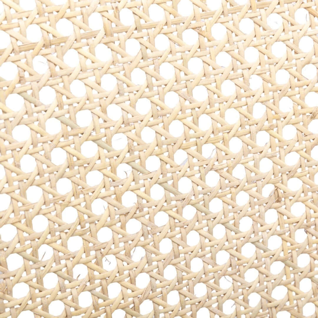 Close-up of woven rattan texture, showcasing natural fibers in a light beige color, ideal for stylish furniture design.