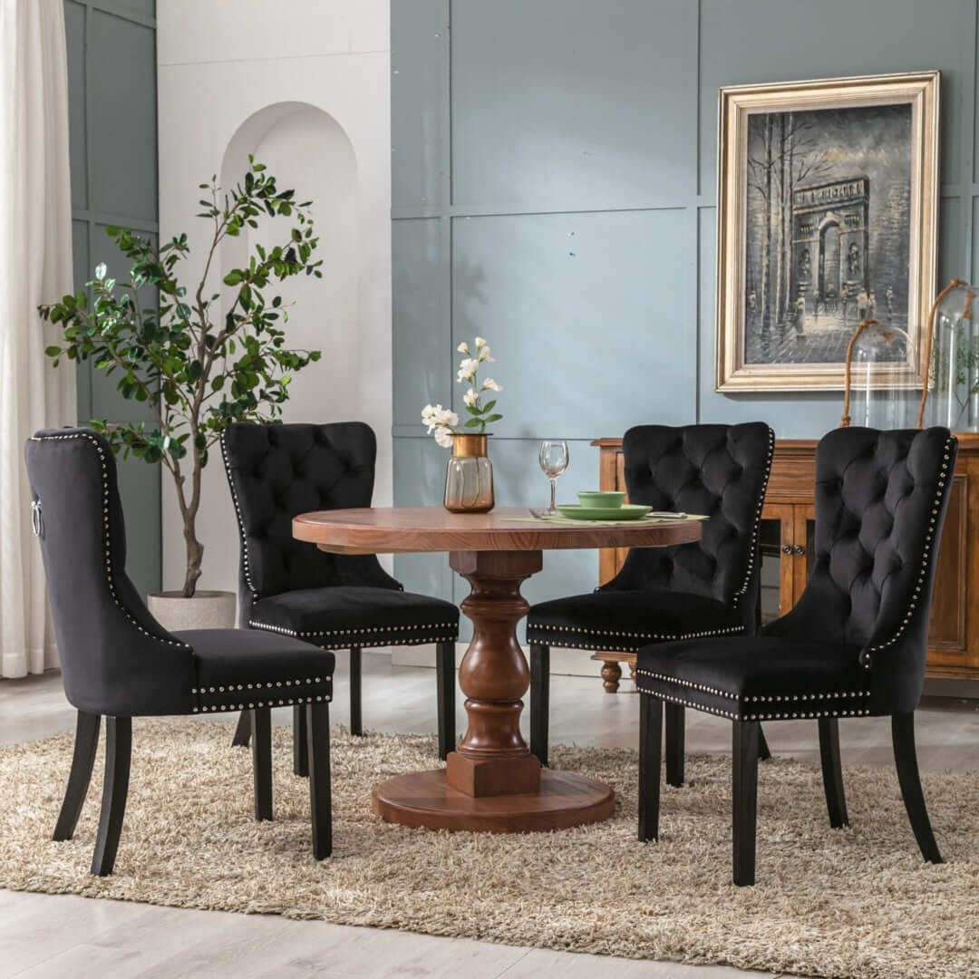 DSZ Product, feed-cond-new, feed-sl-DSZ Freight Payable2x Velvet Dining Chairs Upholstered Tufted Kithcen Chair with Solid Wood Legs Stud Trim and Ring-Black - Premium Furniture > Dining > Dining Set from DSZ ! Shop Online Buy Now at S & D's Value Store Family Business Best Customer ServiceDSZ Product, feed-cond-new, feed-sl-DSZ Freight Payable