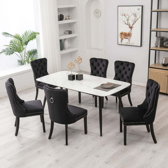 DSZ Product, feed-cond-new, feed-sl-DSZ Freight Payable2x Velvet Dining Chairs Upholstered Tufted Kithcen Chair with Solid Wood Legs Stud Trim and Ring-Black - Premium Furniture > Dining > Dining Set from DSZ ! Shop Online Buy Now at S & D's Value Store Family Business Best Customer ServiceDSZ Product, feed-cond-new, feed-sl-DSZ Freight Payable