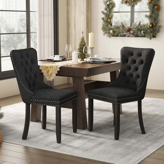 DSZ Product, feed-cond-new, feed-sl-DSZ Freight Payable2x Velvet Dining Chairs Upholstered Tufted Kithcen Chair with Solid Wood Legs Stud Trim and Ring-Black - Premium Furniture > Dining > Dining Set from DSZ ! Shop Online Buy Now at S & D's Value Store Family Business Best Customer ServiceDSZ Product, feed-cond-new, feed-sl-DSZ Freight Payable