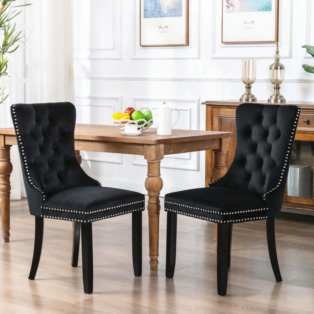 DSZ Product, feed-cond-new, feed-sl-DSZ Freight Payable2x Velvet Dining Chairs Upholstered Tufted Kithcen Chair with Solid Wood Legs Stud Trim and Ring-Black - Premium Furniture > Dining > Dining Set from DSZ ! Shop Online Buy Now at S & D's Value Store Family Business Best Customer ServiceDSZ Product, feed-cond-new, feed-sl-DSZ Freight Payable