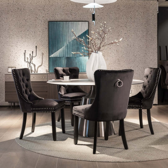 DSZ Product, feed-cond-new, feed-sl-DSZ Freight Payable2x Velvet Dining Chairs Upholstered Tufted Kithcen Chair with Solid Wood Legs Stud Trim and Ring-Black - Premium Furniture > Dining > Dining Set from DSZ ! Shop Online Buy Now at S & D's Value Store Family Business Best Customer ServiceDSZ Product, feed-cond-new, feed-sl-DSZ Freight Payable