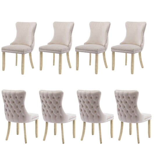 8x velvet upholstered dining chairs tufted wingback side chair with studs and solid wood legs for kitchen