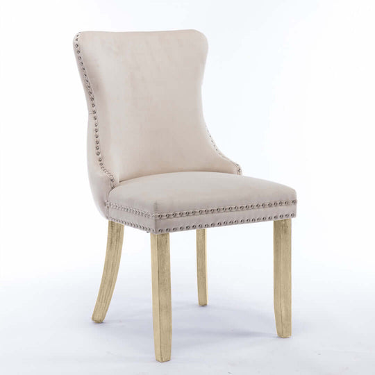 Velvet Upholstered Dining Chair Tufted Wingback Side Chair with Studs Trim and Solid Wood Legs