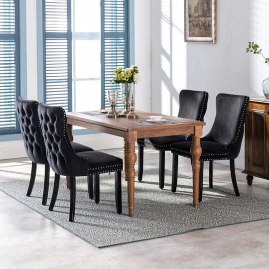 DSZ Product, feed-cond-new, feed-sl-DSZ Freight Payable4x Velvet Upholstered Dining Tufted Chairs with Studs Trim and Solid Wood Legs-Black - Premium Furniture > Dining > Kitchen & Dining Chairs from DSZ ! Shop Online Buy Now at S & D's Value Store Family Business Best Customer ServiceDSZ Product, feed-cond-new, feed-sl-DSZ Freight Payable