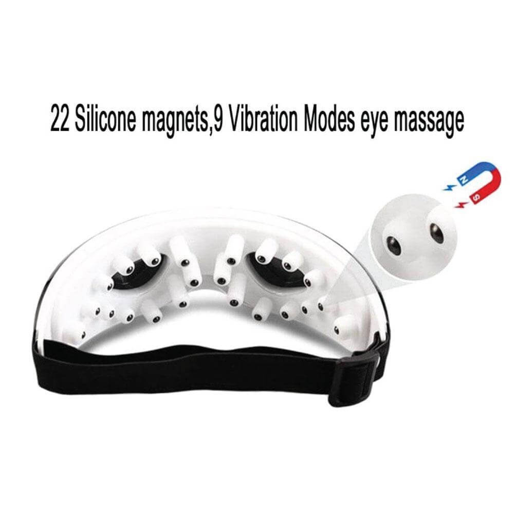 USB rechargeable eye care massager with 22 silicone magnets and 9 vibration modes for affordable, quality relaxation.