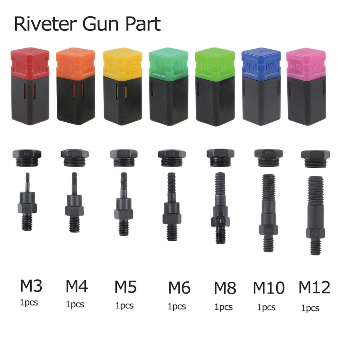 ชุดเครื่องมือขันน็อตหมุด Riverter Nutsert 1,460 ชิ้น พร้อมด้ามต่อ M3-M12 สำหรับปืนยิงหมุดขนาด 13 นิ้ว 