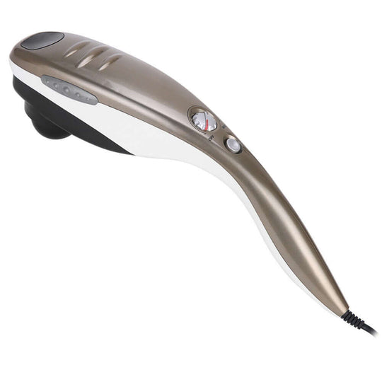 Affordable full body handheld massager in champagne with 6 massage heads for quality DIY relaxation.