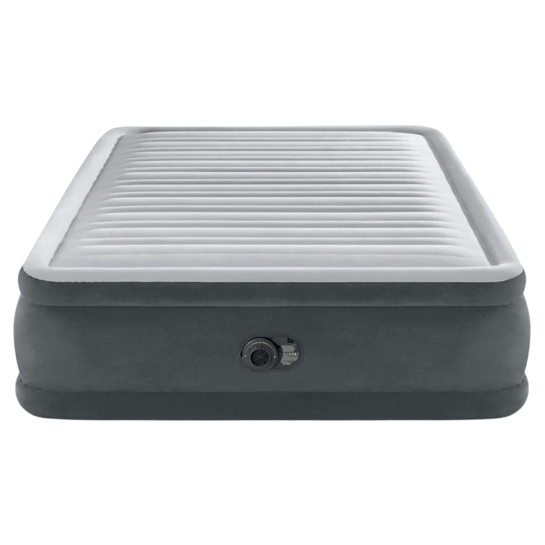 Intex Dura-Beam Deluxe Queen Air Mattress with plush surface and stability features for quality sleep.