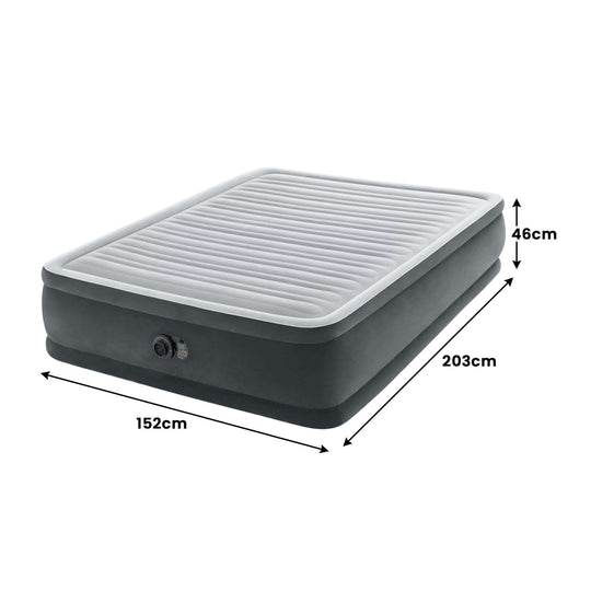 Intex Dura-Beam Deluxe Queen Elevated Air Mattress with dimensions 203x152x46cm for quality sleep, affordable and luxurious comfort.