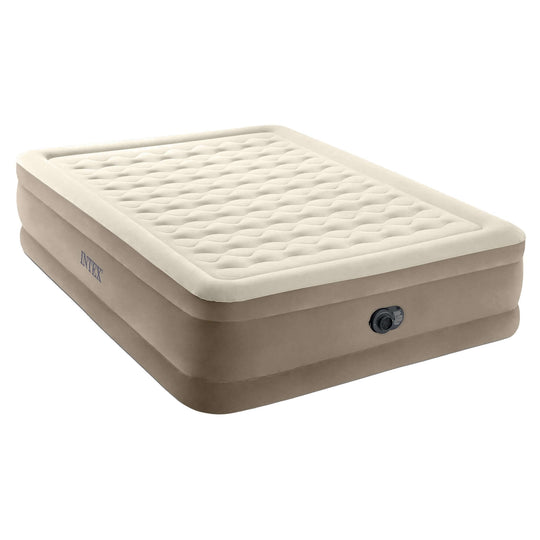 Intex Dura-Beam Deluxe Queen Ultra Plush Air Mattress with velvety comfort top for a cozy sleeping experience.