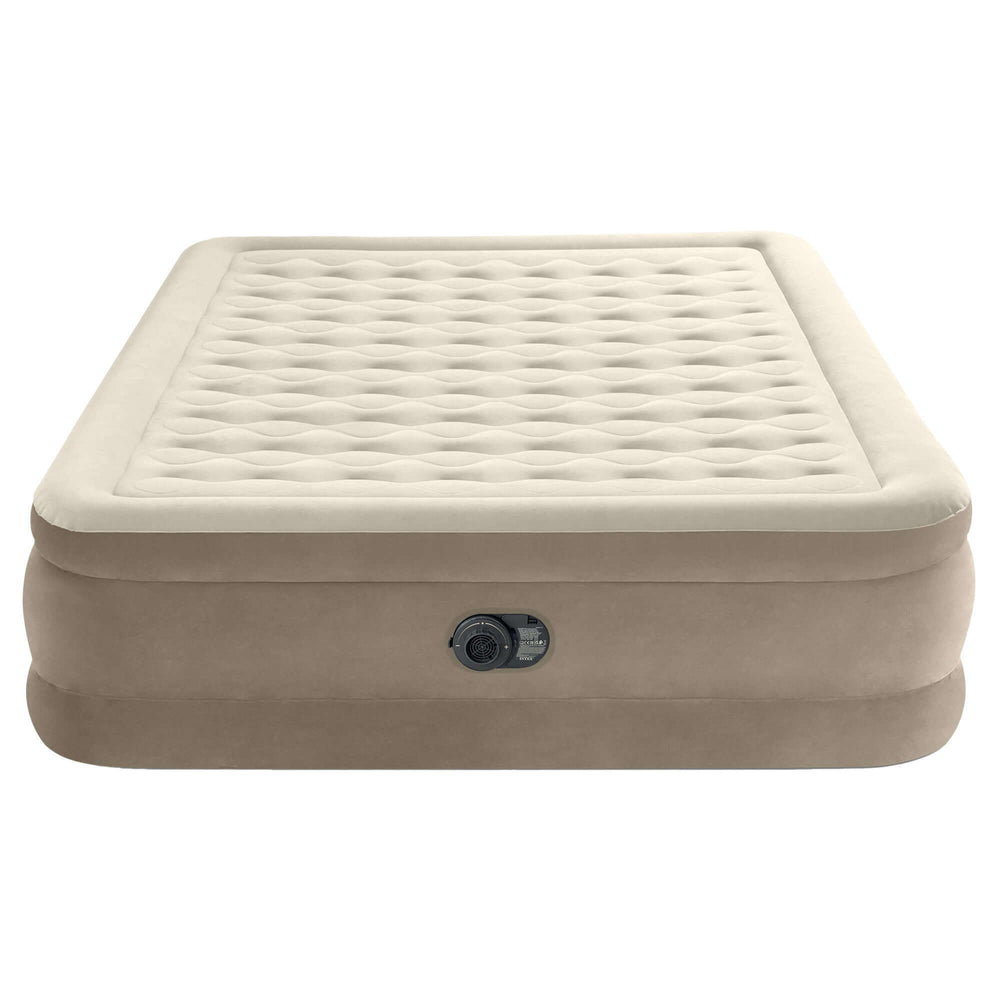 Intex Dura-Beam Deluxe Queen Ultra Plush Air Mattress with a velvety top for affordable and luxurious comfort.