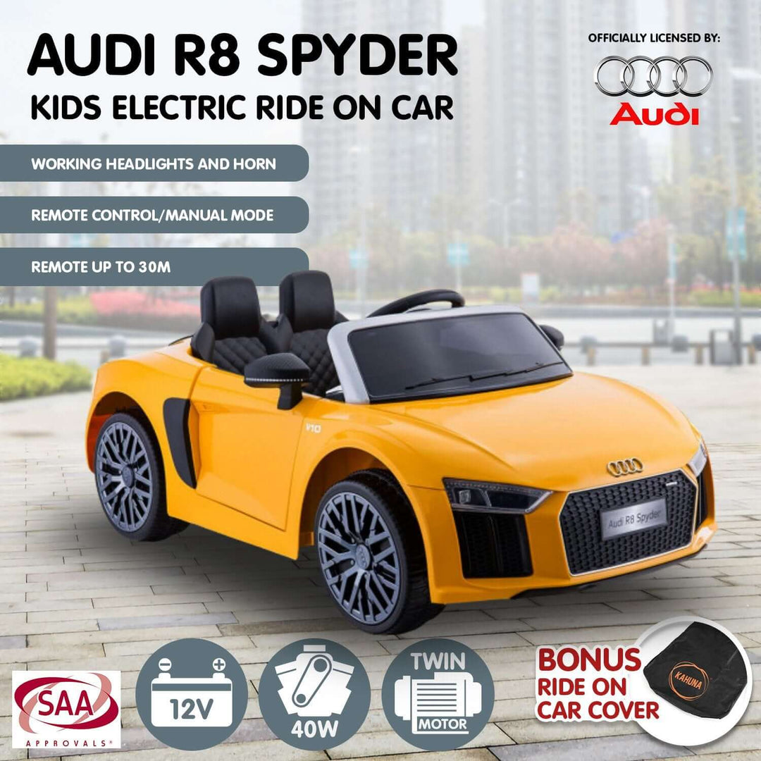 DSZ Product, feed-cond-new, feed-sl-DSZ Freight Payable, newKahuna R8 Spyder Audi Licensed Kids Electric Ride On Car Remote Control - Yellow - Premium Baby & Kids > Ride On Cars, Go-karts & Bikes > Ride On Cars from Kahuna ! Shop Online Buy Now at S & D's Value Store Family Business Best Customer ServiceDSZ Product, feed-cond-new, feed-sl-DSZ Freight Payable, new