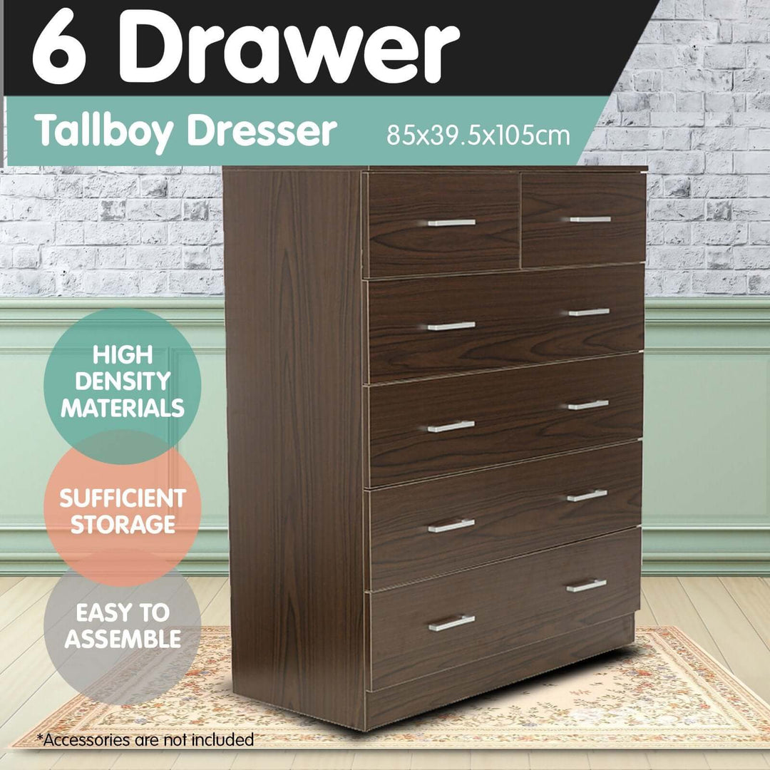 DSZ Product, feed-cond-new, feed-sl-DSZ Freight Payable, newSarantino Tallboy Dresser 6 Chest Of Drawers Cabinet 85 X 39.5 X 105 - Brown - Premium Home & Garden > Storage > Clothing & Wardrobe Storage from Sarantino ! Shop Online Buy Now at S & D's Value Store Family Business Best Customer ServiceDSZ Product, feed-cond-new, feed-sl-DSZ Freight Payable, new