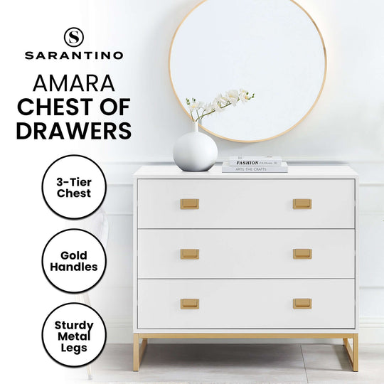 DSZ Product, feed-cond-new, feed-sl-DSZ Freight Payable, newSarantino Amara Chest Of Drawers Tallboy Dresser - White/Gold - Premium Home & Garden > Storage > Clothing & Wardrobe Storage from Sarantino ! Shop Online Buy Now at S & D's Value Store Family Business Best Customer ServiceDSZ Product, feed-cond-new, feed-sl-DSZ Freight Payable, new